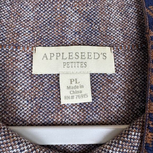 Appleseeds Mock Neck Sweater Women's Petite Large Brown‎ Navy Houndstooth (0736) - Picture 2 of 10